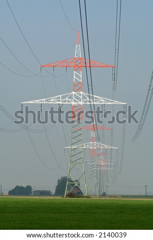 white and red electric pylons