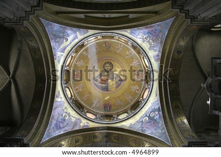 ceiling fresco of jesus in the church of the holy sepulchre, jerusalem, israel
