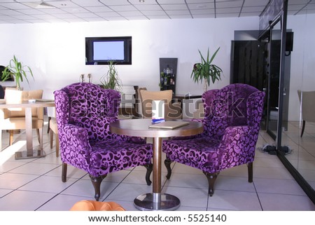 purple chairs in bar, istanbul, turkey
