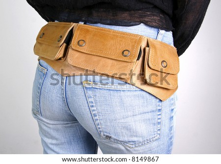 series: woman posing with money belt bag