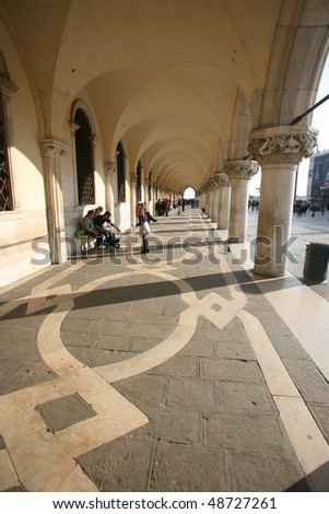 VENICE - OCTOBER 26: Arches of the Doge\'s Palace on October 26, 2009 in Venice, Italy. The palace was badly damaged by fire in 1574.