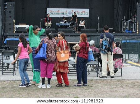 OTTAWA, CANADA-AUGUST 11: People starting to gather during a music bandÃ¢Â?Â?s sound check at the inaugural Festival of India on August 11, 2012 in Ottawa, Ontario.