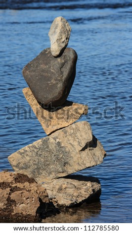OTTAWA, CANADA - AUGUST 18: A pile of balanced stones at the International Stone Balance Festival at Remic Rapids and the Ottawa River on August 18, 2012 in Ottawa, Ontario.