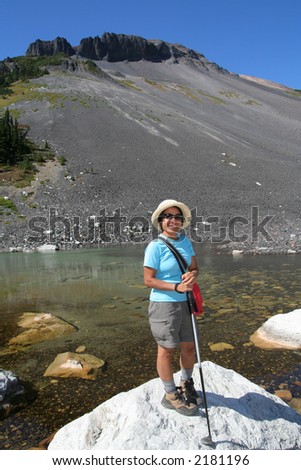 Woman hiking below Ring Mountain. British Columbia. Canada.