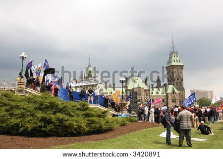 Rally over Canadian job losses. Parliament Hill. Ottawa, Ontario. Canada.