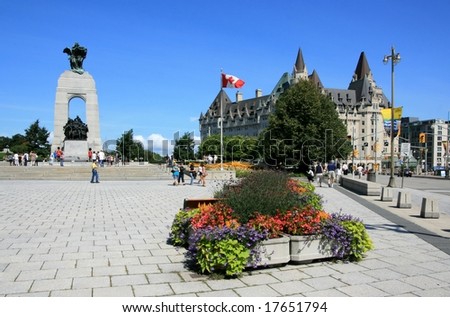 OTTAWA, ON - AUGUST 16: Confederation Square with the National War Memorial and the Fairmont Chateau Laurier Hotel on August 16, 2008 in Ottawa, Ontario, Canada.