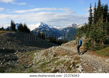 Man backpacking in Garibaldi Provincial Park, British Columbia, Canada.
