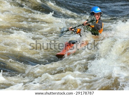 OTTAWA, ONTARIO - APRIL 25: A contestant competing at The Level Six Capital Cup kayaking competition on April 25, 2009 in Ottawa, Ontario, Canada.