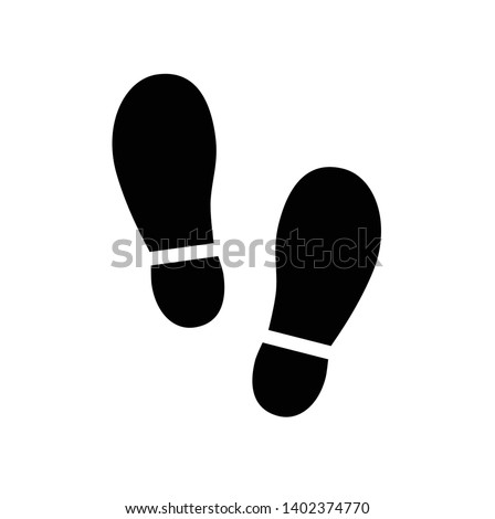 footstep icon, step walk footprint mark vector, shoes human flat black symbol, silhouette stencil for cutting or print. 