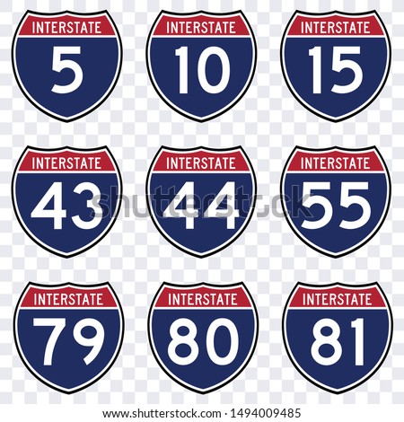 USA road traffic transportation route shield sign,  interstate american numbers highway route shield symbol vector isolated