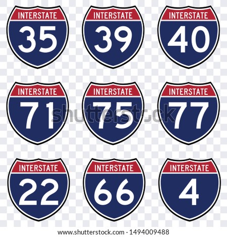 USA road traffic transportation sign, interstate american  highway route symbol vector isolated