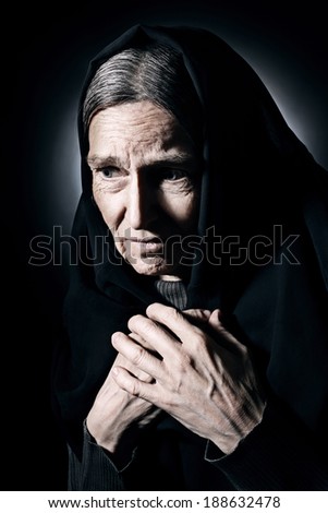 Sad old woman Senior woman in sorrow depressed portrait with wrinkled face