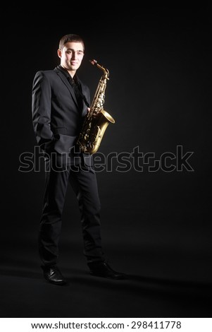 Saxophone Player Saxophonist jazz man with Sax alto Jazz Musician portrait