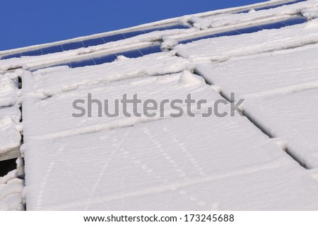 Solar modules with snow in winter