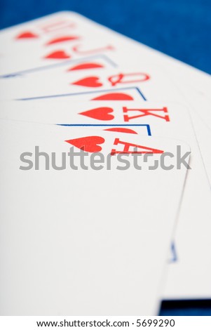 Royal flush in action (shallow depth of field)