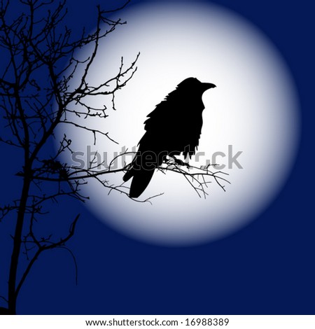 Raven Silhouetted In Front Of The Moon. Stock Vector Illustration ...