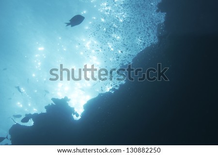 abstract underwater scene sunrays  in deep blue sea