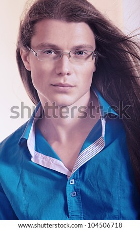 Handsome long haired male model