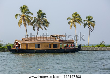 Cruise houseboats on the lakes of Kerala. South India