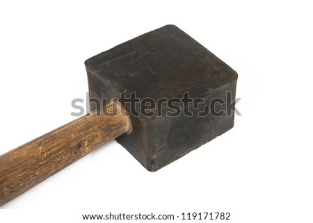 old rubber mallet on white background