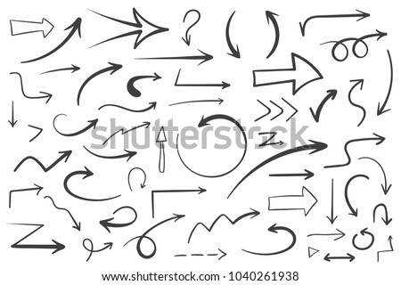 55 Hand drawn arrows on white background, doodle arrows, vector eps10 illustration