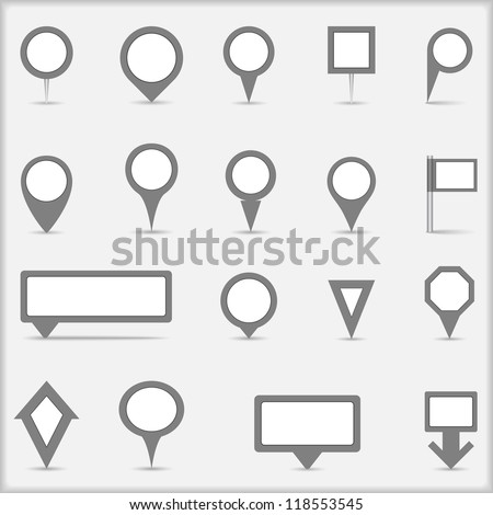 Collection of simple gray map markers, vector eps10 illustration