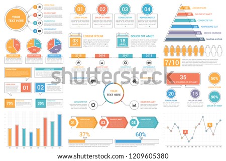 Infographic elements - bar and line charts, percents, pie charts, steps, options, timeline, people infographics, vector eps10 illustration 商業照片 © 