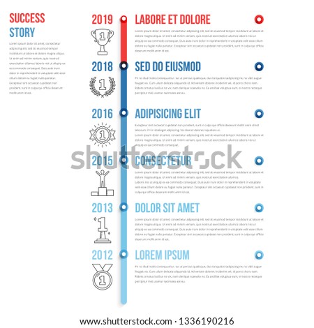 Success story with line icons, timeline infographics template, vector eps10 illustration