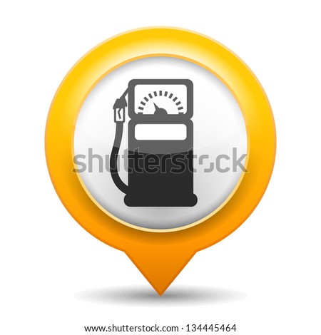 Orange map pin with icon of a gas station, vector eps10 illustration