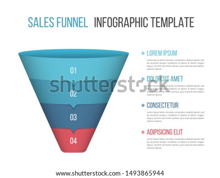 Funnel diagram with four segments, infographic template for web, business, presentations, vector eps10 illustration