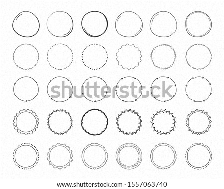 Set of hand drawn circles, round shapes and objects, doodle style, vector eps10 illustration