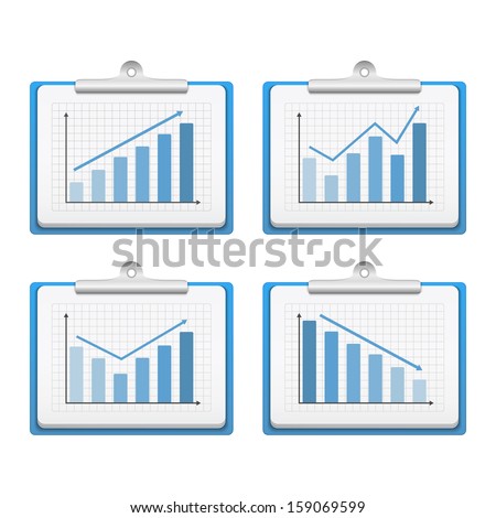 Clipboards with graphs on white background, vector eps10 illustration