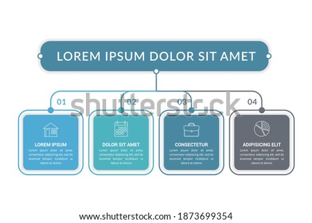 Minimal flowchart with 4 elements with icons and text, infographic template with 4 steps or options, vector eps10 illustration