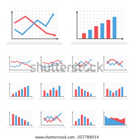 Set of different graphs on white background, vector eps10 illustration