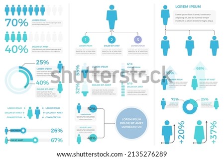 People infographics - diagrams, statistics, percents - set of templates with man and woman symbols, vector eps10 illustration