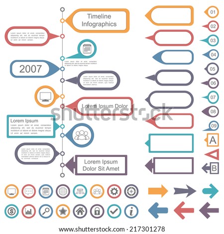 Timeline infographics elements collection, vector eps10 illustration