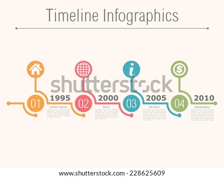 Timeline infographics design template with numbers, icons, place for date and text, vector eps10 illustration