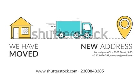 We have moved concept with house, truck and map pin line icons, vector eps10 illustration