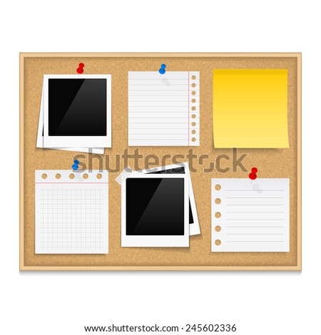 Bulletin board with photos and paper notes, vector eps10 illustration ストックフォト © 