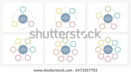 Six blank circle diagram templates set - 3, 4, 5, 6, 7 and 8 parts, circle infographics, vector eps10 illustration