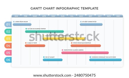 Gantt chart - project timeline infographic template with 6 tasks, vector eps10 illustration