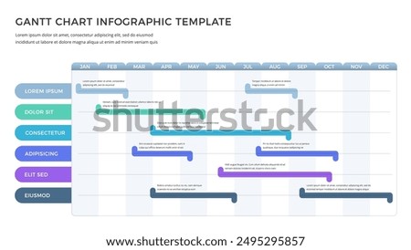 Project timeline infographic template with 6 tasks, gantt chart, vector eps10 illustration