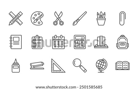 School stationery line icons, editable stroke, vector eps10 illustration