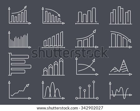 Set of minimal line icons of different graphs and charts, vector eps10 illustration