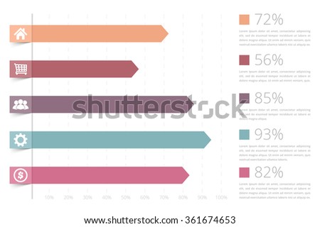 Horizontal bar graph template with icons, vector eps10 illustration