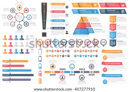 Infographic elements-circle diagram, text boxes with numbers and icons, pyramid chart, bar chart, timeline infographics and other infographic objects, business infographics, vector eps10 illustration