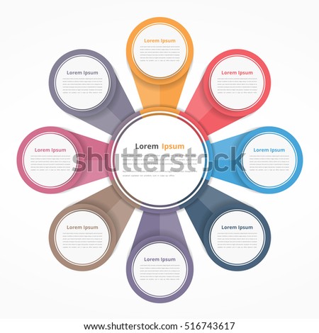 Circle diagram with eight elements, steps or options, flowchart or workflow diagram template, vector eps10 illustration