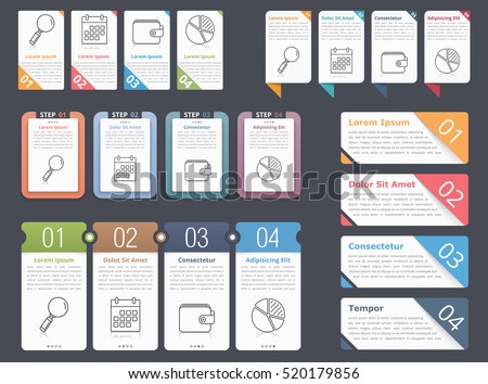 Set of different infographic elements with numbers, line icons and place for your text, can be used as workflow, process, steps or options, vector eps10 illustration