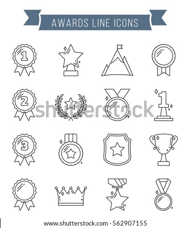 Medals and awards line icons, vector eps10 illustration