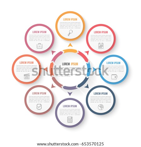 Circle infographic template with eight elements, steps or options, workflow or process diagram, data vizualization, vector eps10 illustration